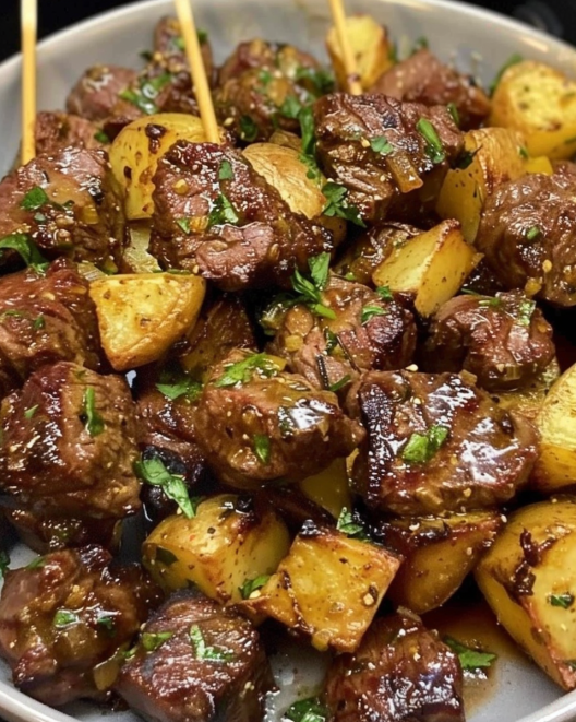 air-fryer-garlic-butter-steak-bites-potatoes