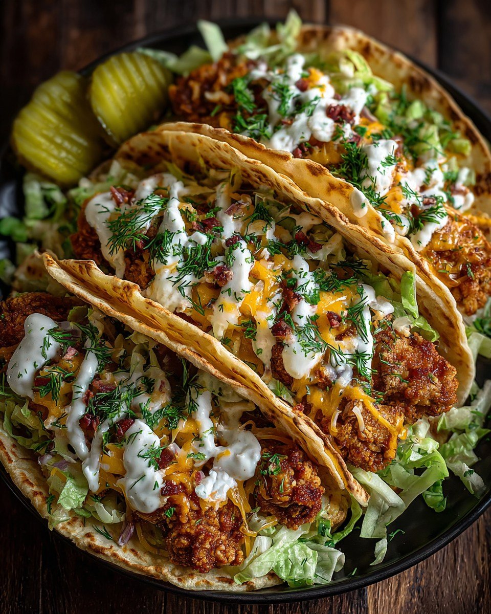 Dill Pickle Ranch Smash Chicken Tacos with Crispy Cheese Delight