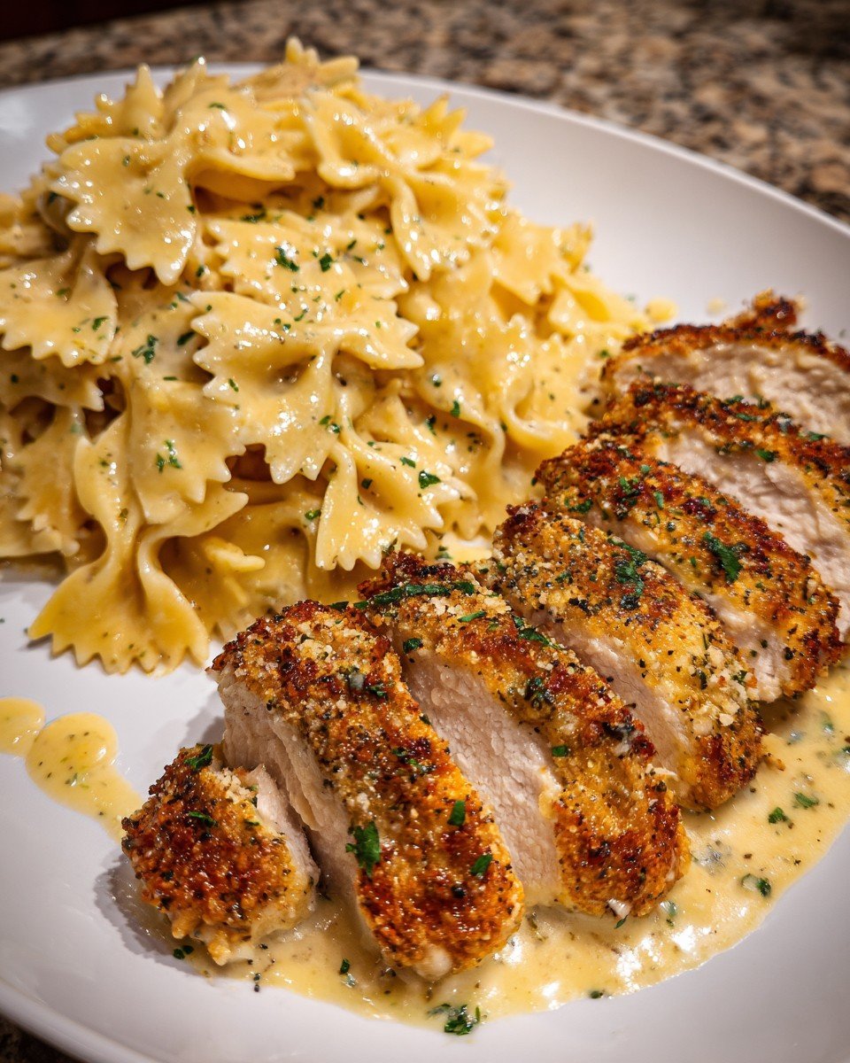 baked-caesar-chicken-four-cheese-bowtie-pasta-recipe