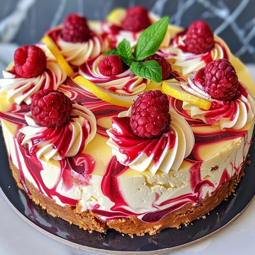 lemon-raspberry-swirl-cheesecake