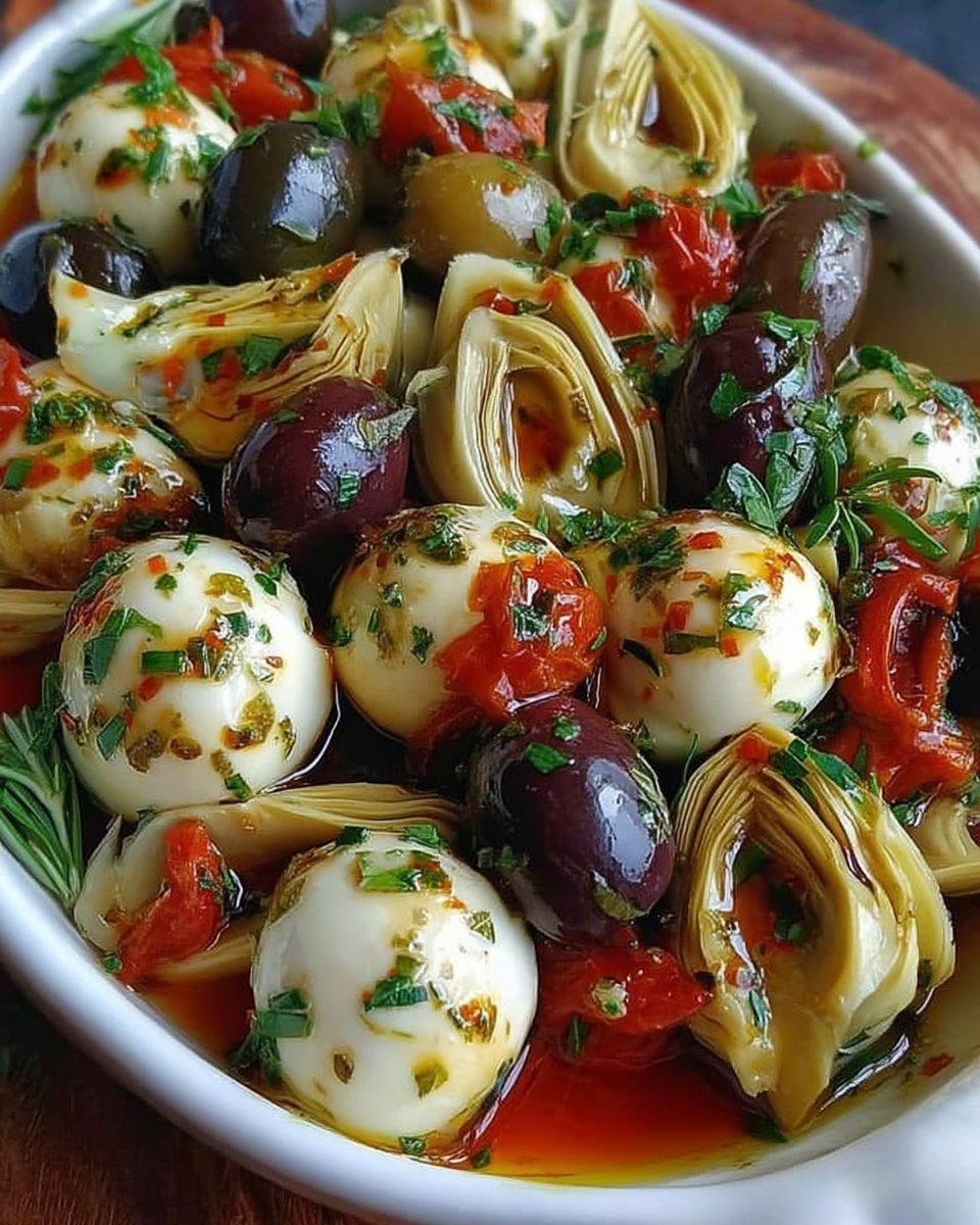 marinated-mozzarella-balls-with-artichokes-and-olives