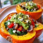 pumpkin-with-spinach-mushroom-feta-drizzled