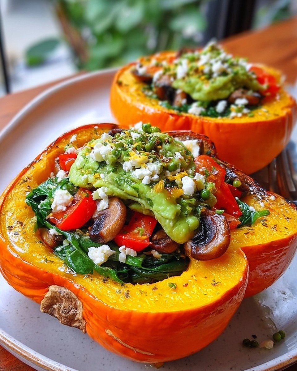 pumpkin-with-spinach-mushroom-feta-drizzled