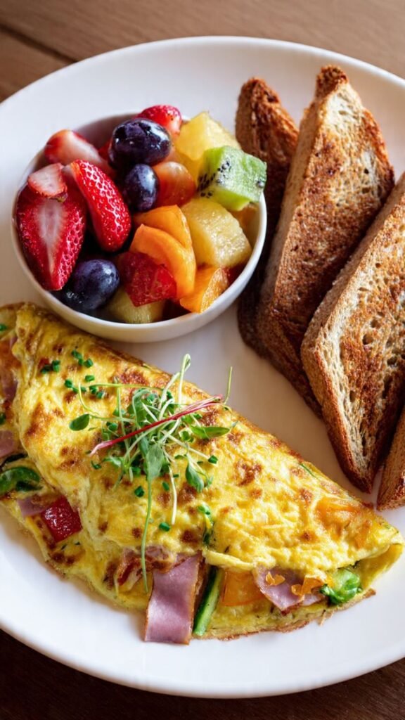 Cheesy-Veggie-Omelette-with-Ham