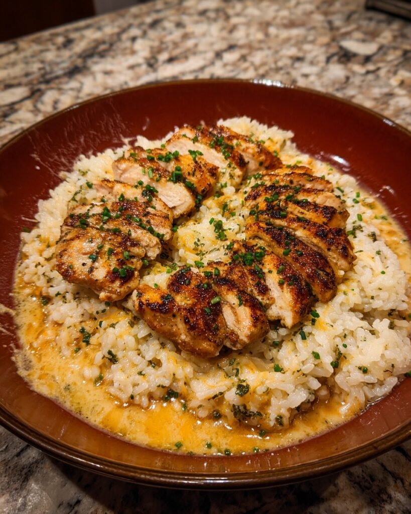 Smothered-Chicken-&-Rice-with-Garlic-Cream