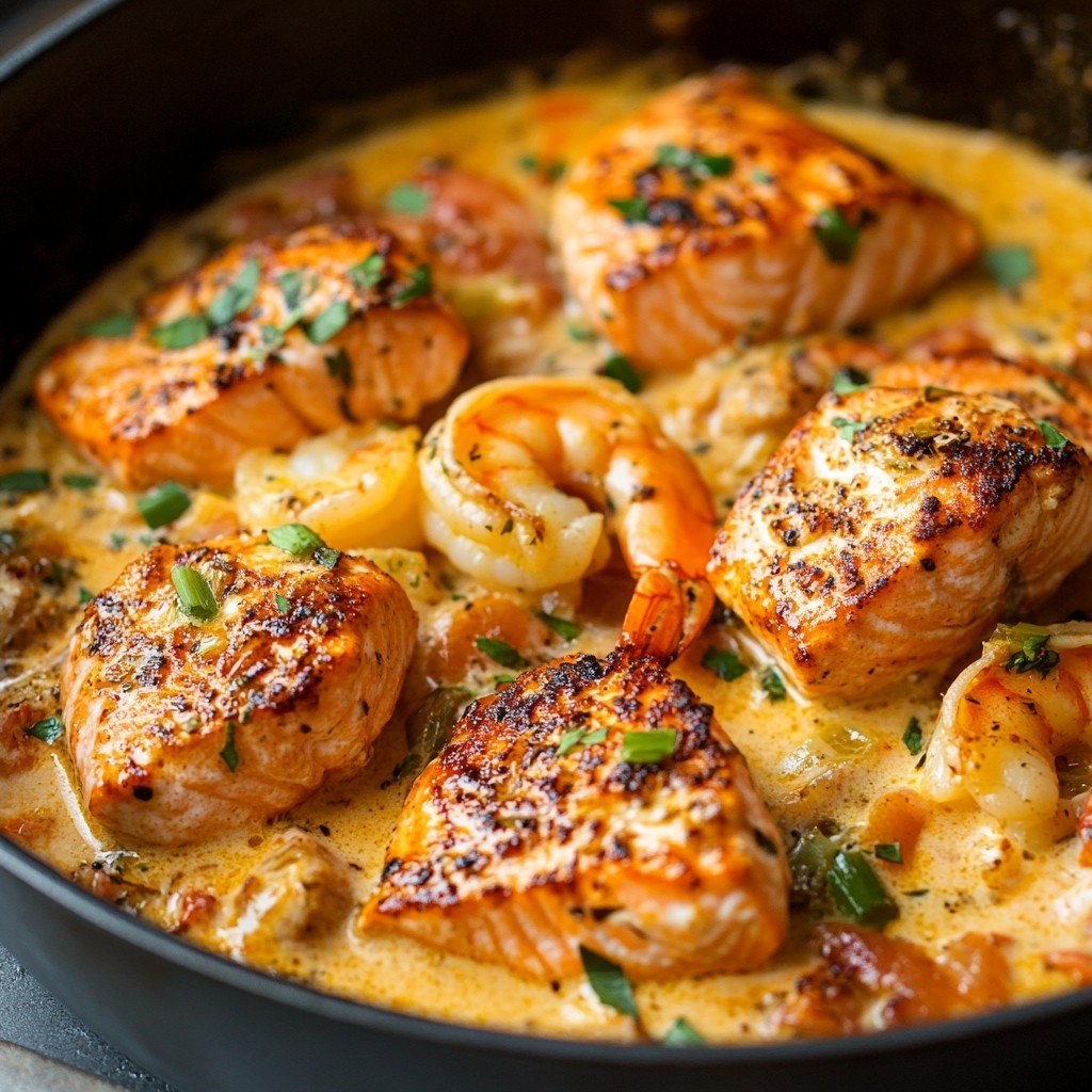 cheesy-pot-cajun-salmon-and-shrimp