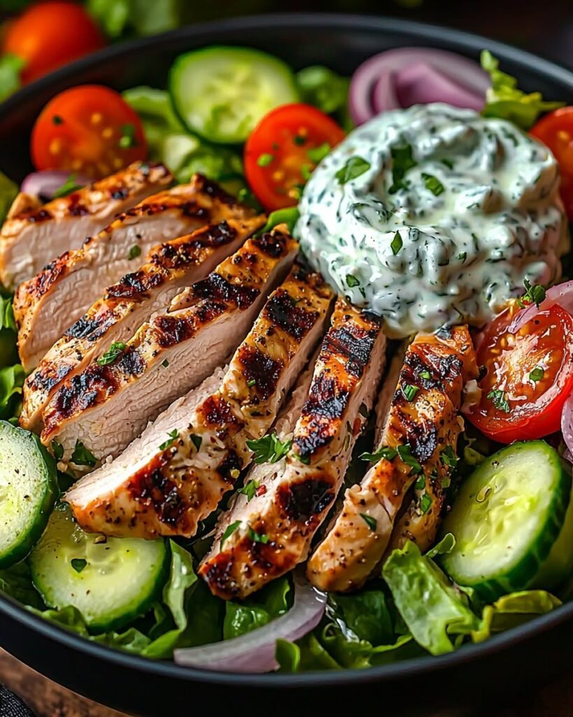 Grilled Chicken Greek Salad with Tzatziki