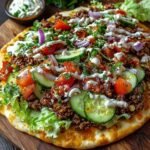 mediterranean-ground-beef-flatbread-with-garlic-hot-honey-feta-cream