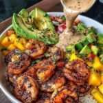 shrimp-and-avocado-bowls-with-mango-salsa-lime-chili-sauce