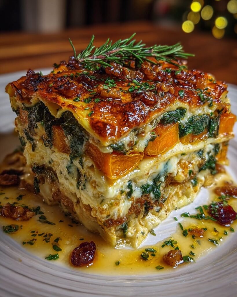 layered-pumpkin-spinach-lasagna-with-ricotta-walnuts-cranberry-honey
