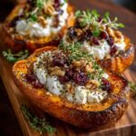 Roasted-Pumpkin-Boats-with-Goat-Cheese-Cranberries-&-Honey