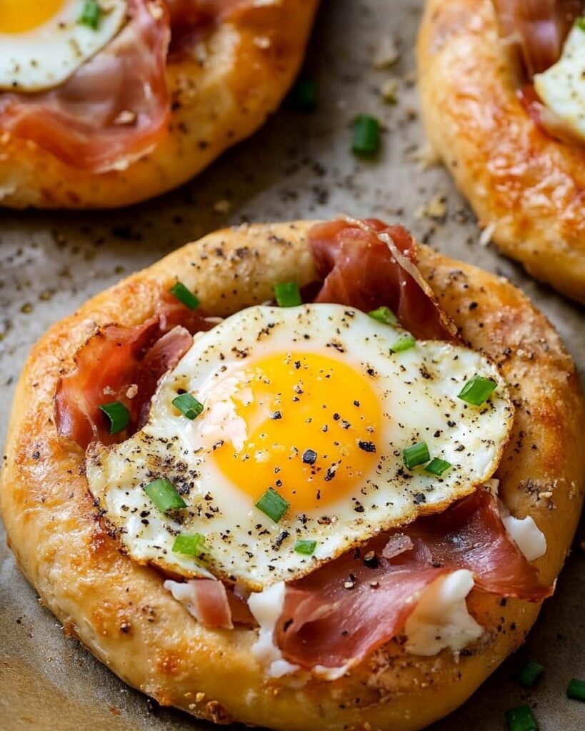 baked-bagels-with-prosciutto-cheese-and-eggs