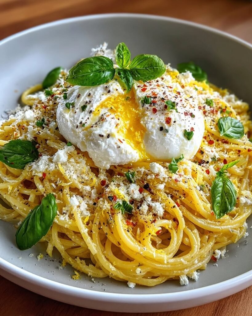 Lemon-Garlic-Ricotta-Pasta-with-Fresh-Basil-&-Burrata