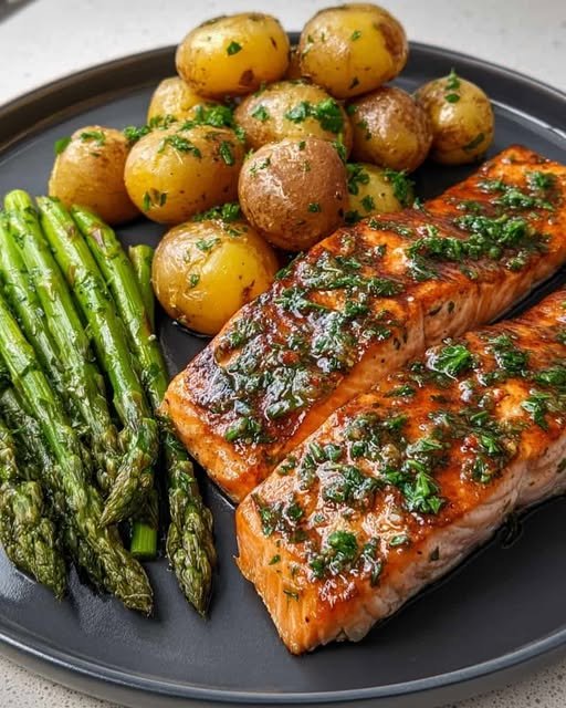 Herb-Crusted Baked Salmon with Roasted Baby Potatoes