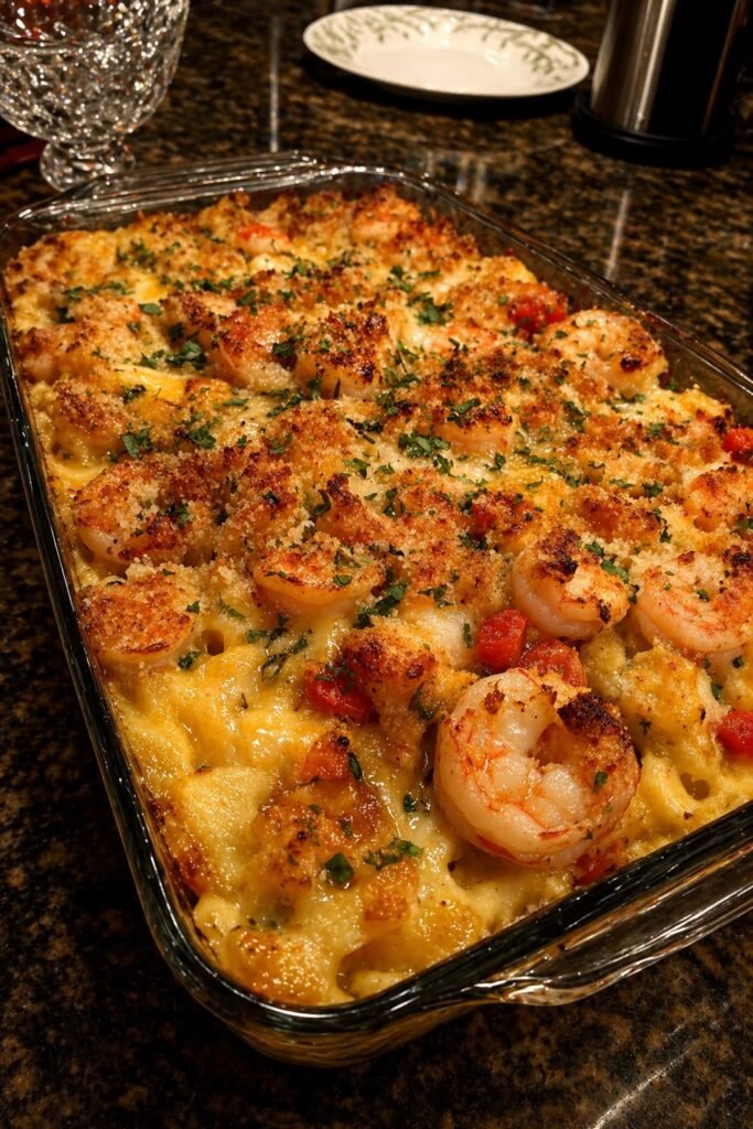 Cheesy Garlic Shrimp Bake