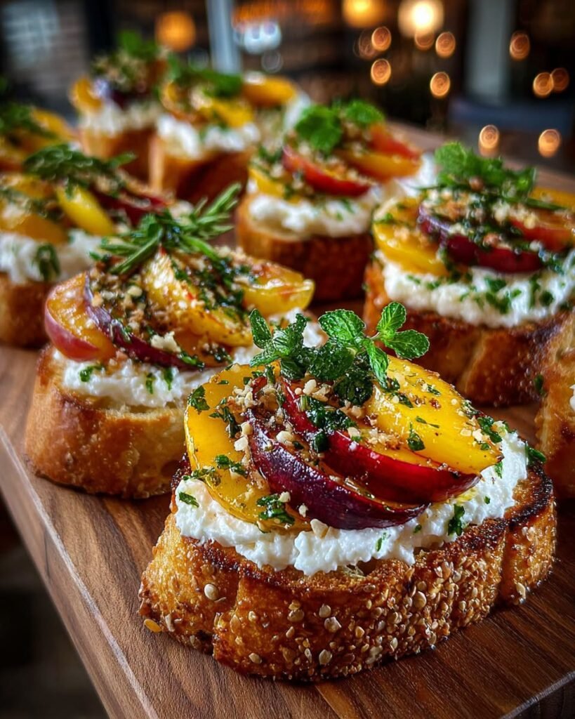 crostini-with-whipped-brie-nectarines-honey-fresh-mint