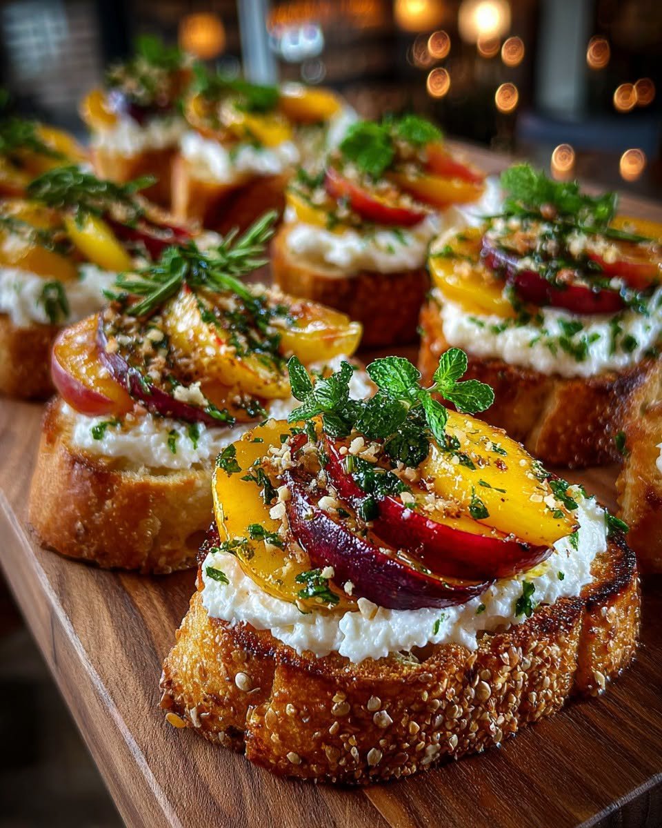 crostini-with-whipped-brie-nectarines-honey-fresh-mint
