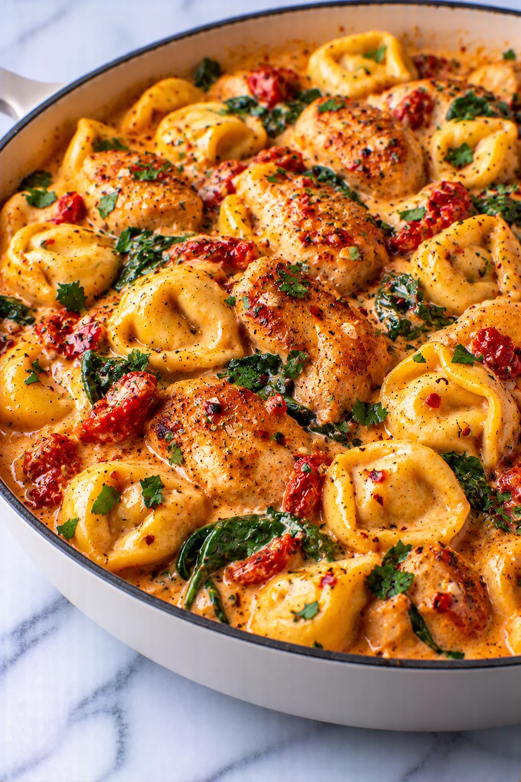 One-Pot Spicy Garlic Butter Chicken Tortellini