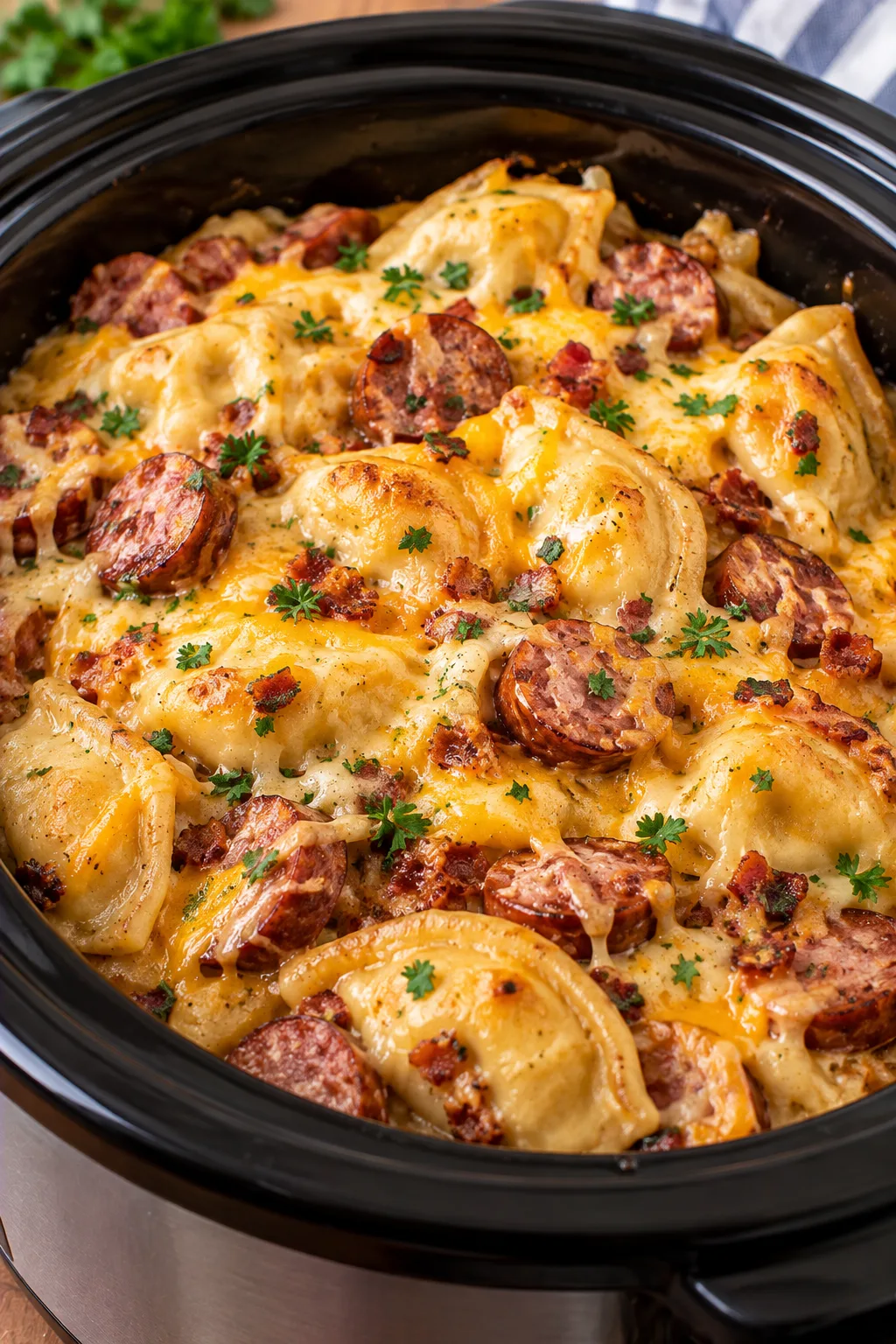 Crockpot Pierogi Casserole with Kielbasa