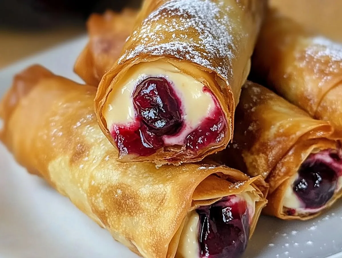 Crispy-Cherry-Cheesecake-Egg-Rolls-with-Sweet-Cream-Filling